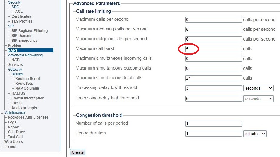 Call Rate Limit Settings 312