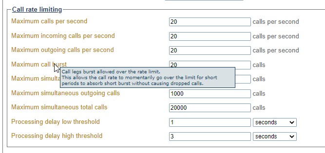 Call Rate Limit Settings 411
