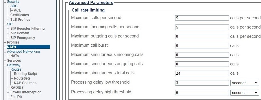 Call Rate Limit Settings 511