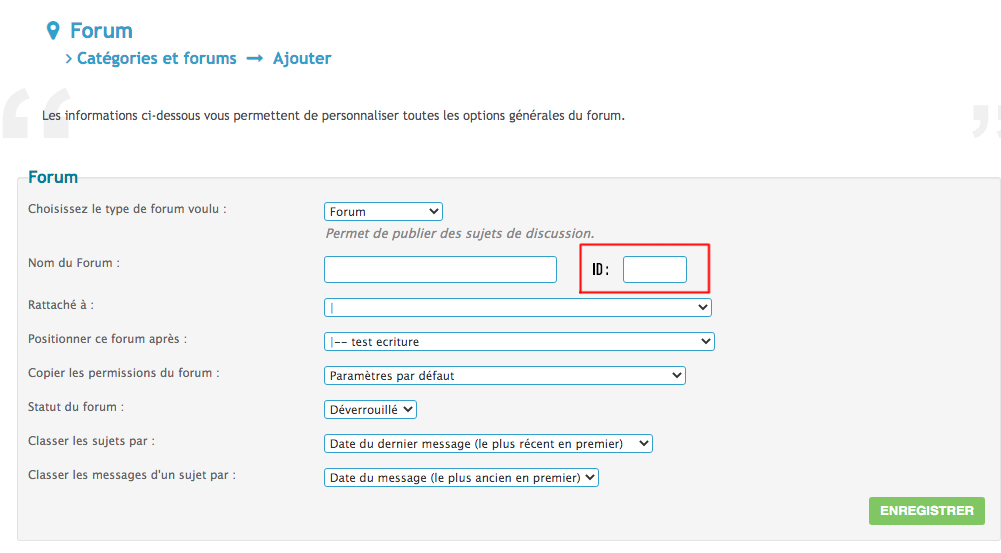 fid-14-emphasis - Ajout d'une option permettant d'assigner une ID aux nom et aux catégories du forum. Id10