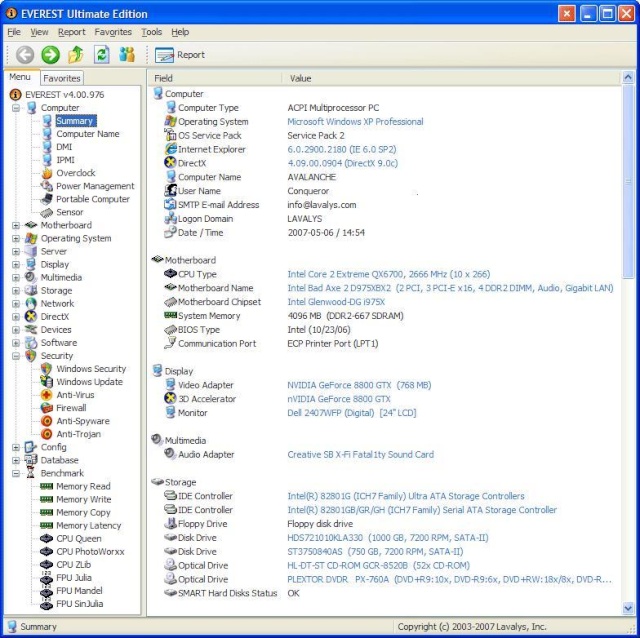 EVEREST Ultimate Edition برنامج يعطيك معلومات شاملة عن كمبيوترك وعن نظامك وعن المعالج CPU و FPU و الدسكات Everes11
