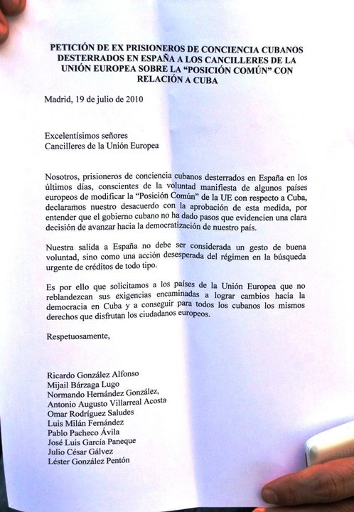 LOS PRESOS CUBANOS EN ESPANA RECIBEN A ARMANDO VALLADARES Carta10