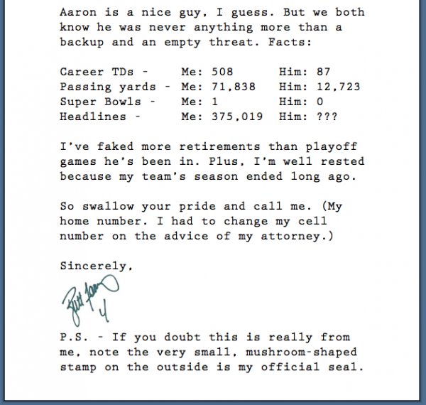 Favre sends letter to Packers last night! 17b8df10
