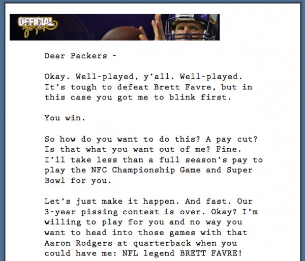 Favre sends letter to Packers last night! 449aae11