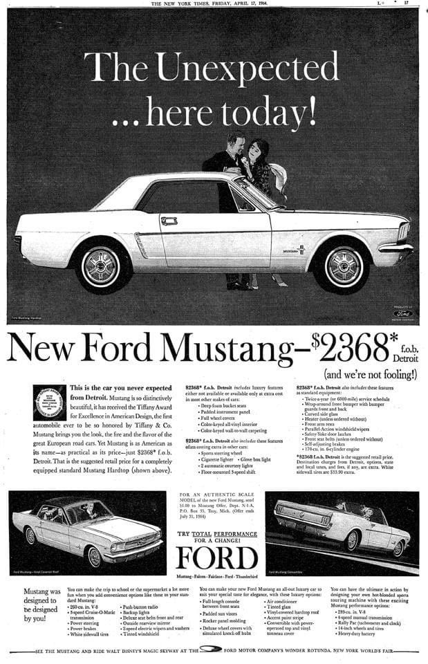 Publicité paru en avril 1964 de la Mustang 1965 (en anglais) 27839810