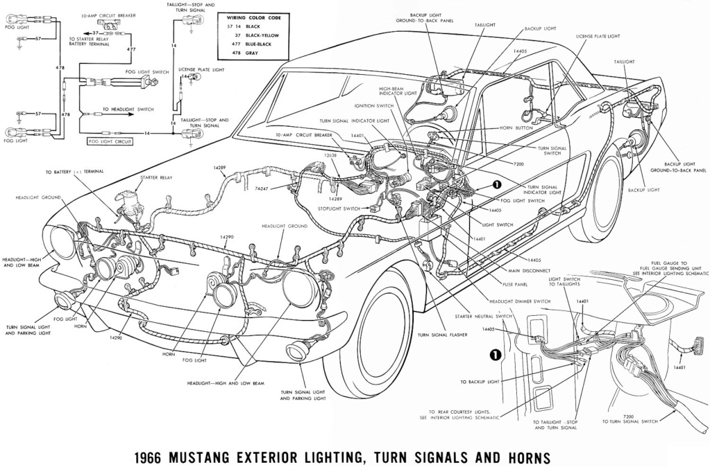 Schéma et diagramme électrique pour la Mustang 1966 (en anglais) 66exte10