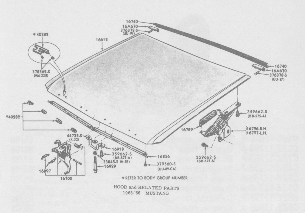 Détail: Mustang 1965 1966: Capot et pièces Capot_10