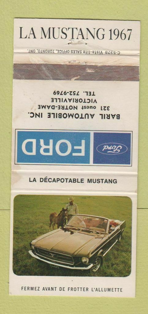 Carton allumette promotionnel Mustang 1967 Carton10