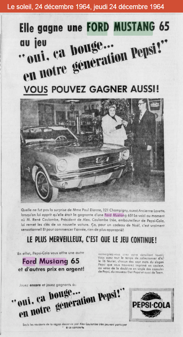 Concours Pepsi (en 1965), gagnez une des 3 Mustang 1965 Concou13