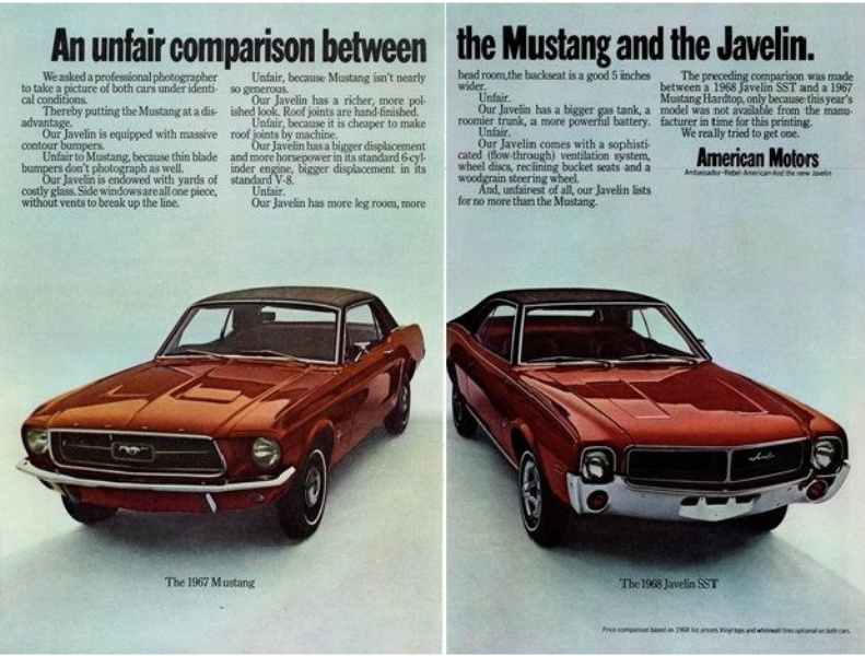 Publicité 1968 "An unfair comparison" (Une comparaison injuste) Javeli10