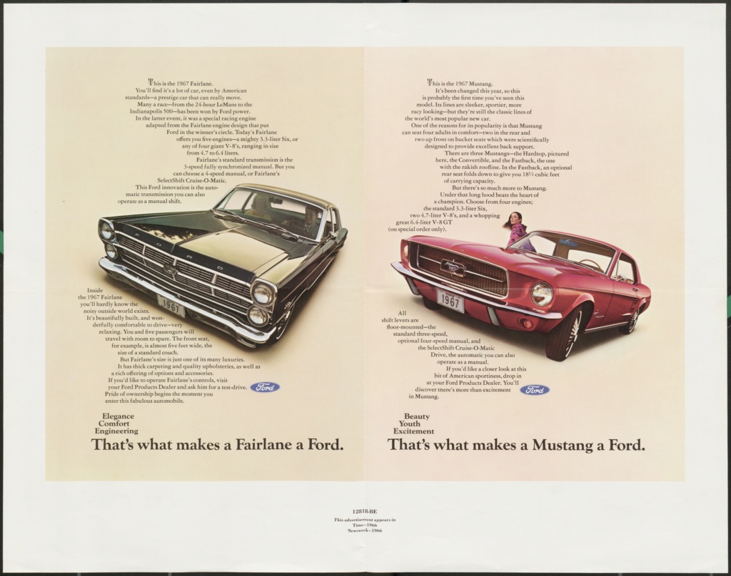 Publicité Mustang 1967 , collection J. Walter Thompson pour la Ford Motor Company.  Jwtad324