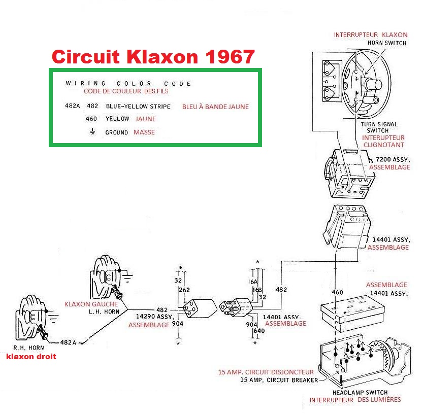  Diagramme électrique du Klaxon Mustang 1967 Klaxon14