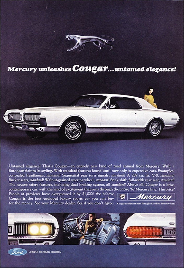 Publicité en anglais pour la Cougar 1967 Mercur11