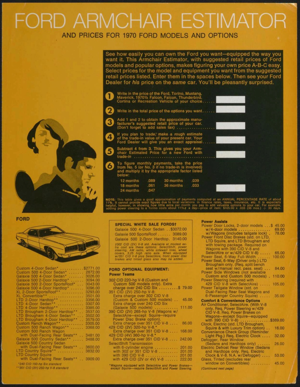 Brochure: 1970 Ford armchair estimator (en anglais), version 19 décembre 1969 Nouv1239