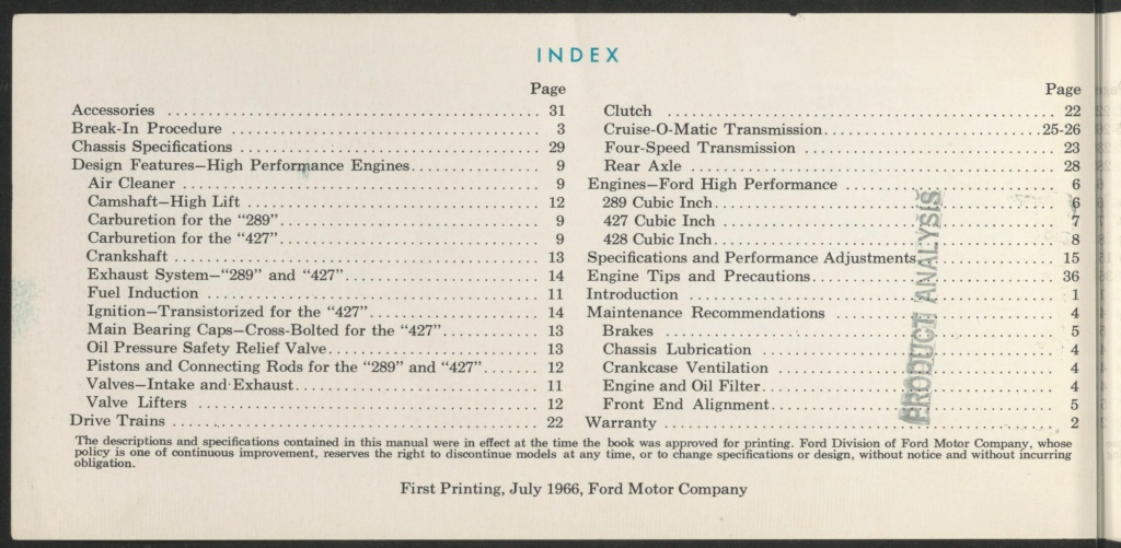 Brochure en anglais, Ford high performance de 1966 Nouve377
