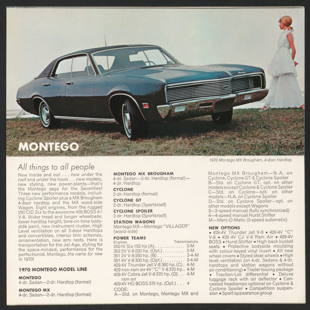 Brochure de vente Canadienne en anglais, Mercury 1970 Nouve606