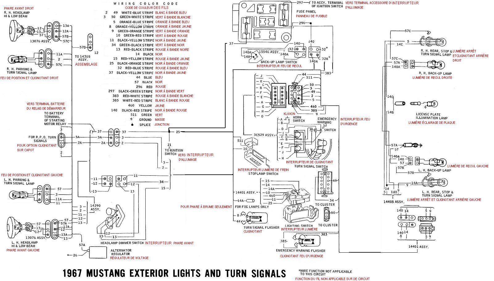 Schéma et diagramme électrique en français pour la Mustang 1967