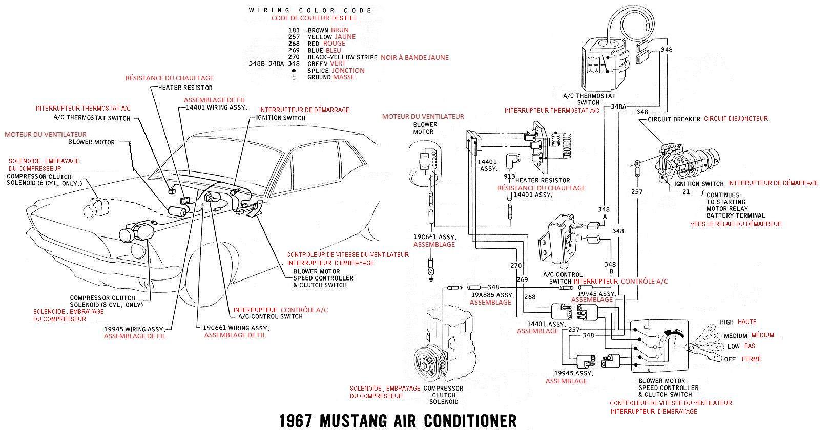 Schéma et diagramme électrique en français pour la Mustang 1967