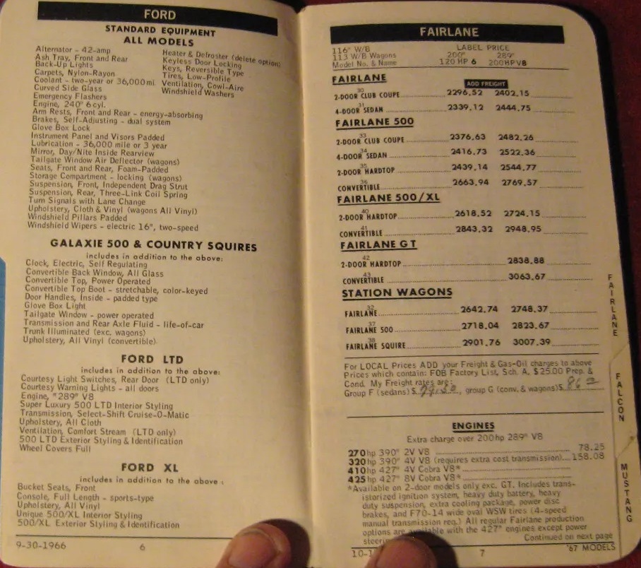 1967 Ford , Manifacturer's label prices (en anglais) Page_610