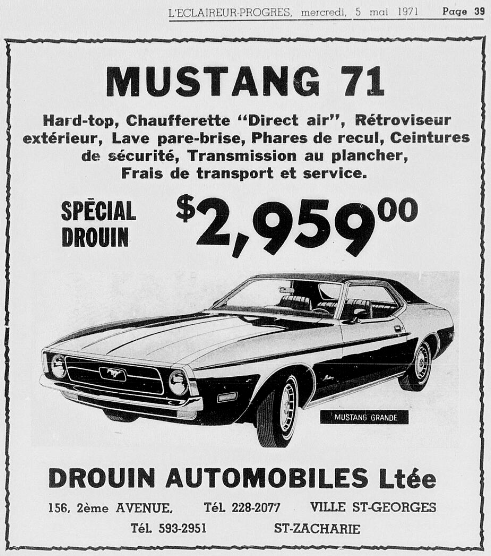 Publicité de la Mustang 1971 en français Public12