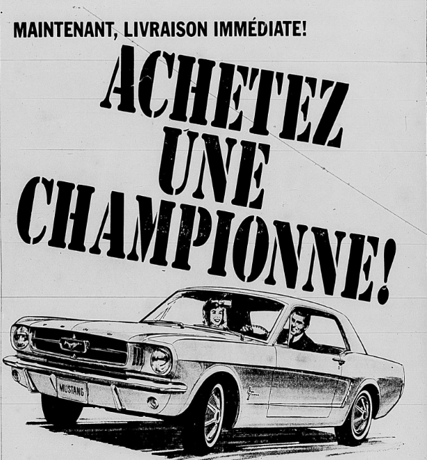 Publicité en français pour la Mustang 1965 Public25
