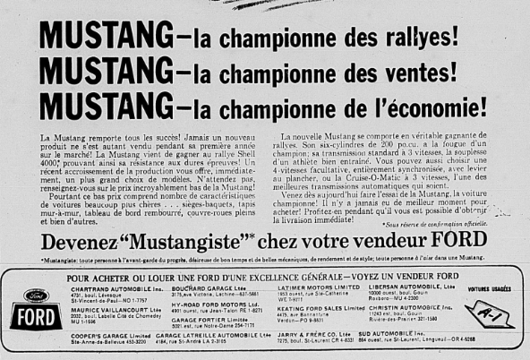 Publicité en français pour la Mustang 1965 Public26