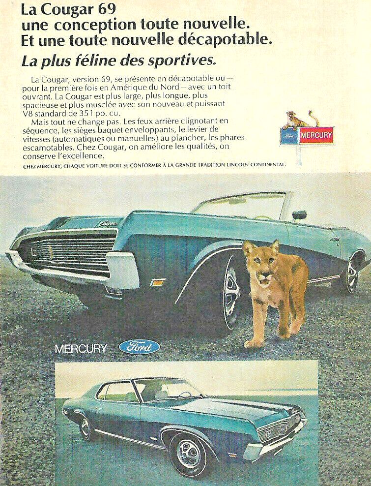 Publicité en français pour la Cougar 1969 S-l16158