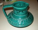 Blue-green glazed jug with stamp decoration. Bitossi or copy-cat? Dscn0712
