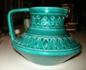 Blue-green glazed jug with stamp decoration. Bitossi or copy-cat? Dscn0713