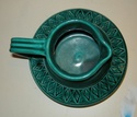 Blue-green glazed jug with stamp decoration. Bitossi or copy-cat? Dscn0714