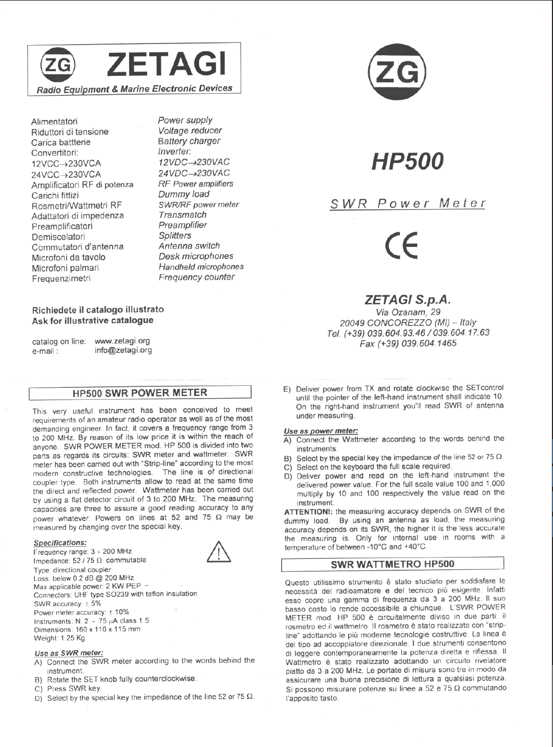 HP - Zetagi HP 500 (TOS-mètres-Watt-mètres pour station fixe) Capt2218