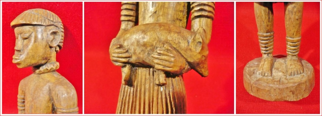 Statuette exotique en bois homme debout cochon dans les bras Statue11