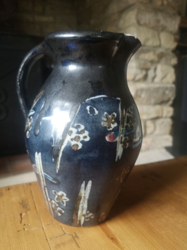 Dark blue jug with floral decoration  Img_2128