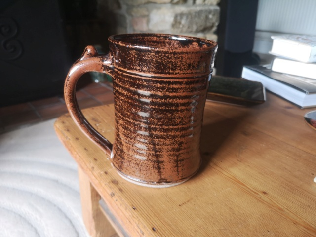 Large Tenmoku glazed mug with pottery T mark - Will Marno, Towy Pottery  Img_2151