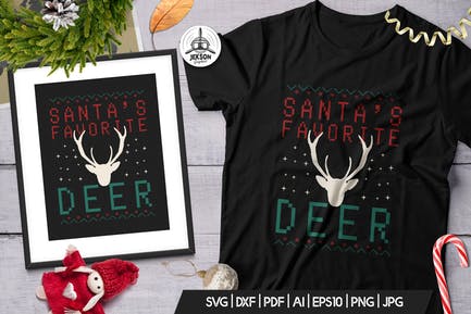 Santa Favorite Deer, Christmas Print TShirt Design 4fb4e610