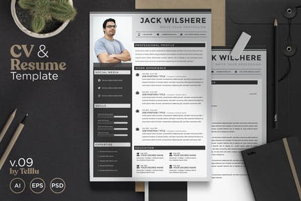 Resume CV Template v.09 Simple Dark C02b2010