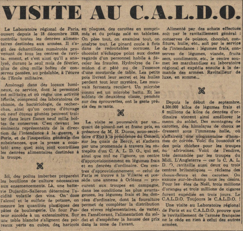 Intendance : CALDO & Laboratoire Régional de Paris Caldo210