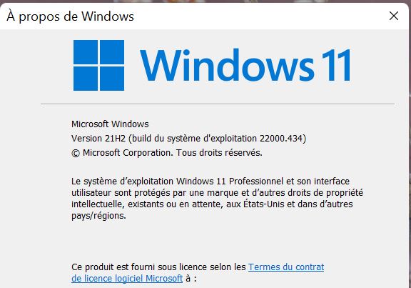 Mise à jour de windows 11 pro 2022-011