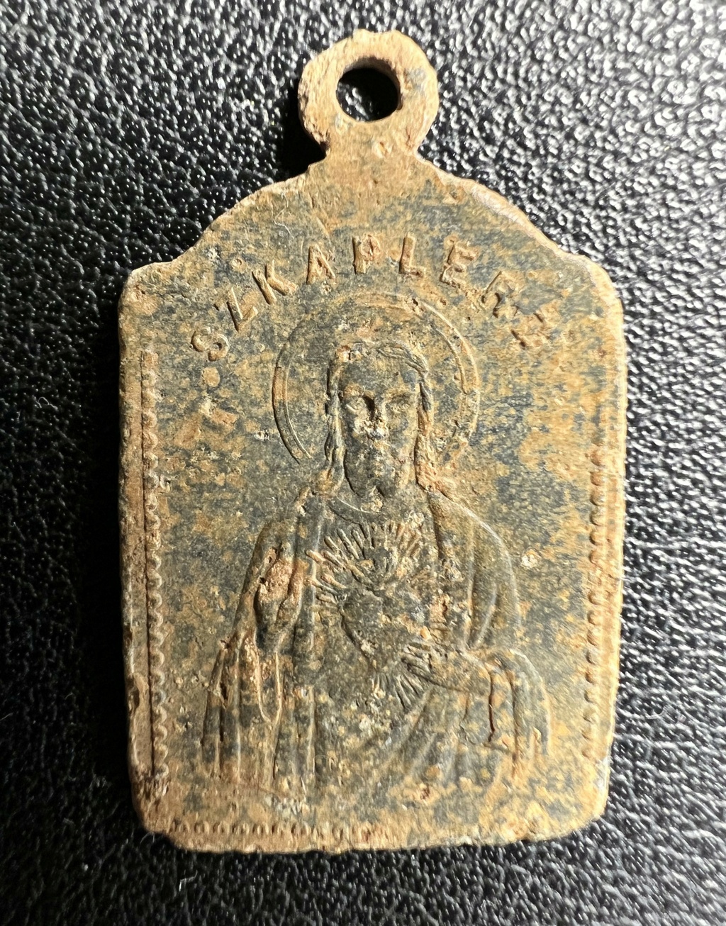 Medalla Escapulario Sagrado Corazón de Jesús/ Virgen del Carmen con inscripción- S. XIX Img_5216