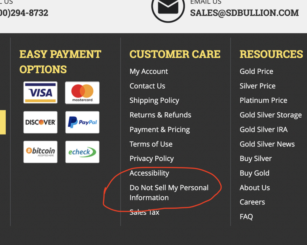 "do not sell my personal information" SD Bullion Screen10