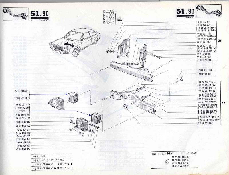 Les silent blocks de support moteur pour R1302 Pr960-11