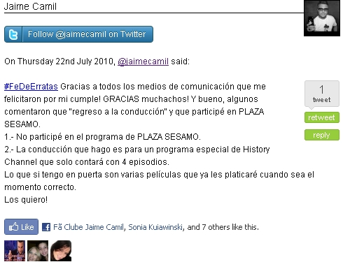 Jaime Camil agradece a medios de comunicacion por felicitarlo y aclara #fedeerratas Posfel10