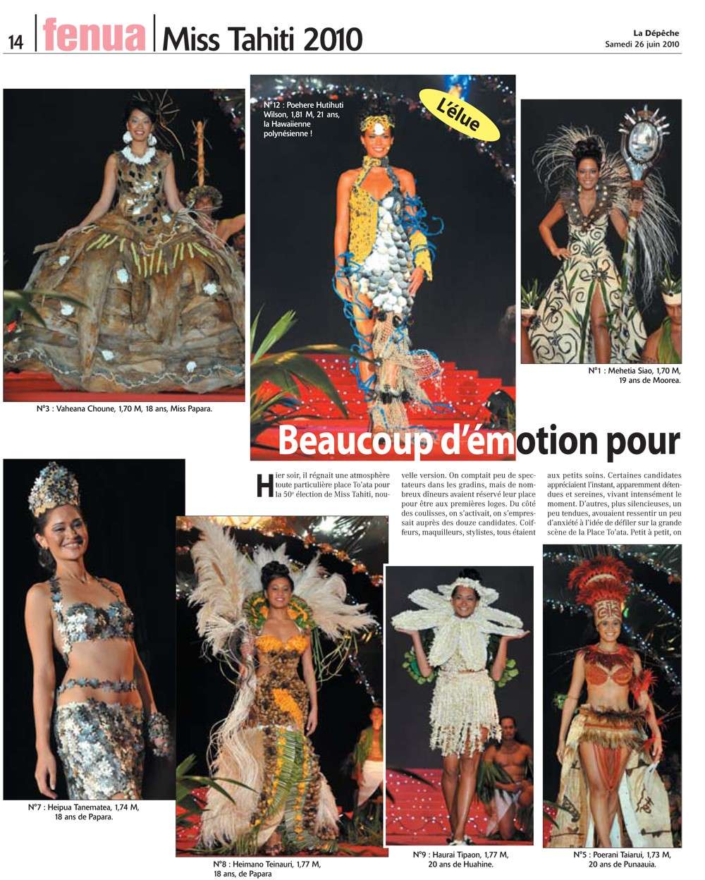 Article dans La Dépêche de Tahiti du 26 juin 2010 - Poehere Hutihuti élue miss Tahiti Page_010