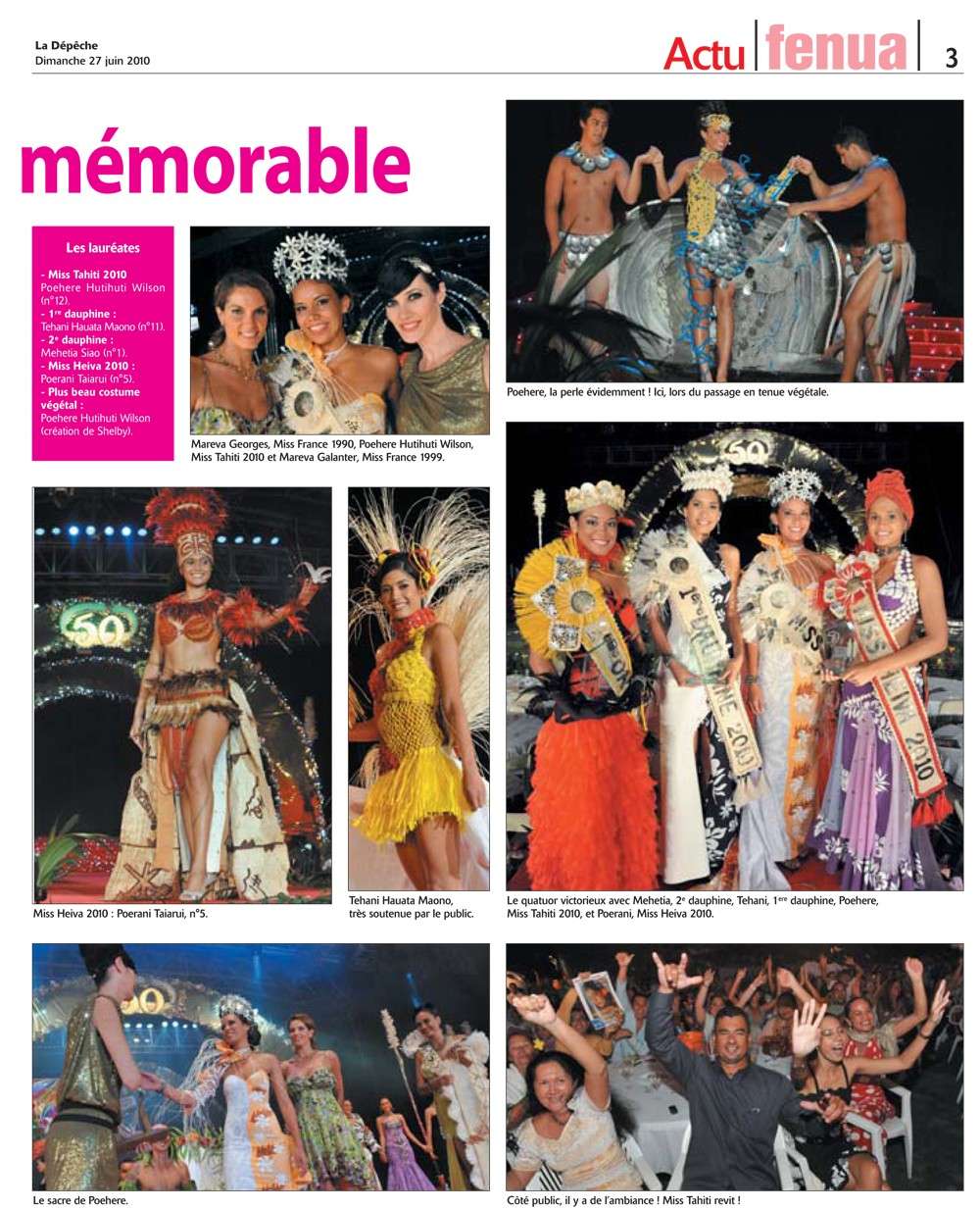 Article dans La Dépêche de Tahiti du 27 juin 2010 - Élection de Miss Tahiti 2010: un jubilé mémorable Page_017