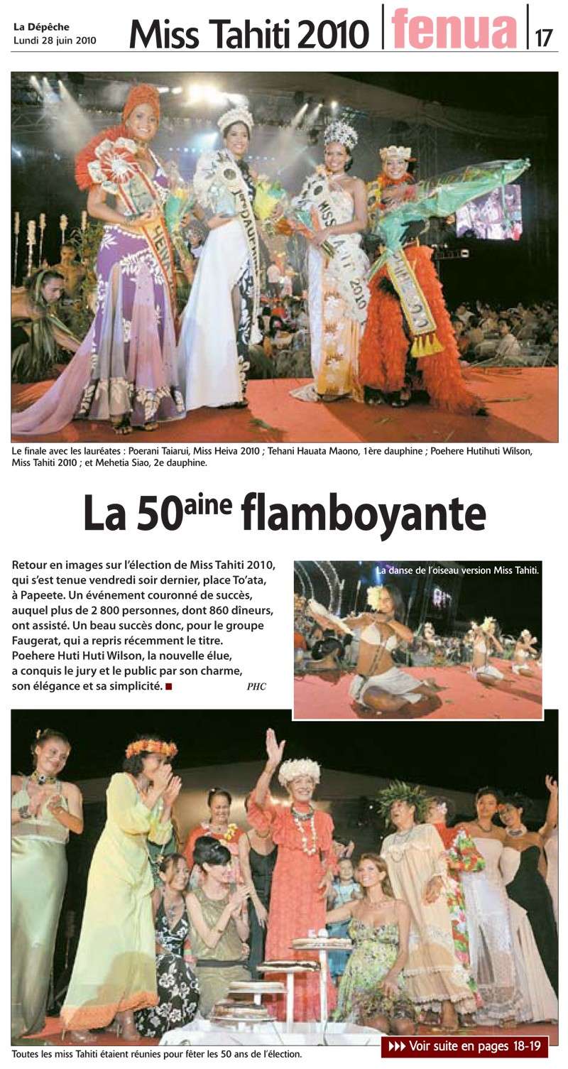 Article dans La Dépêche de Tahiti du 28 juin 2010 - Élection de Miss Tahiti 2010: La 50aine flamboyante Page_019