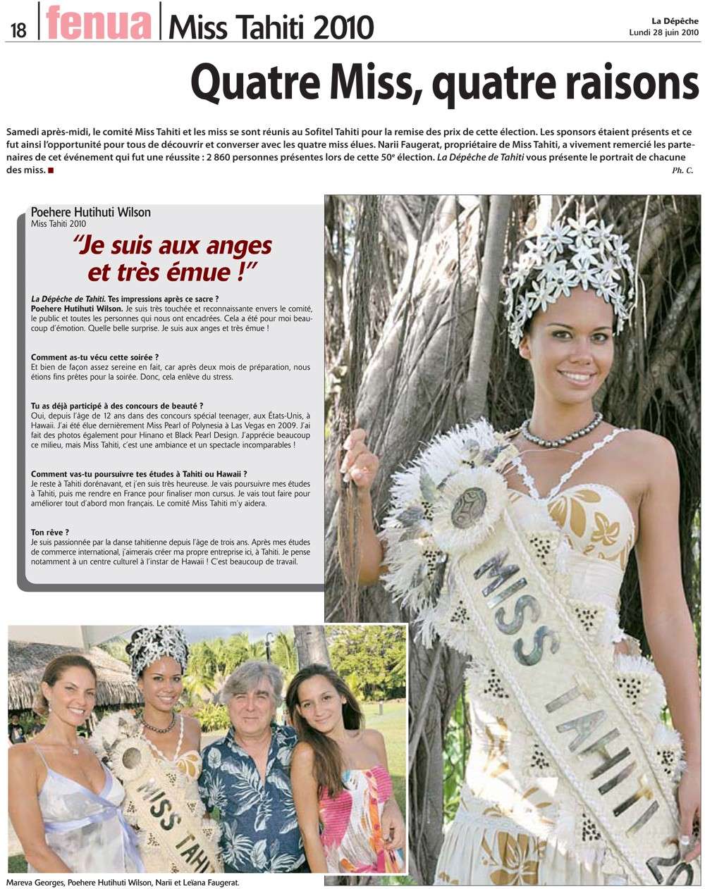Article dans La Dépêche de Tahiti du 28 juin 2010 - Quatre Miss, quatre raisons d’aimer Tahiti ! Page_021