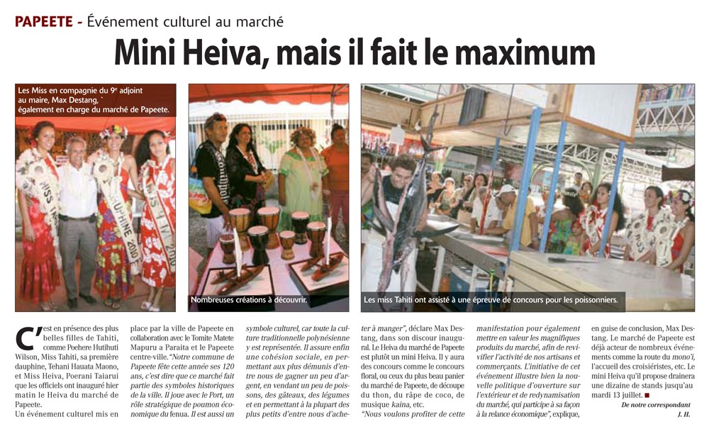 Article dans La Dépêche de Tahiti du 2 juillet 2010 - Mini Heiva, mais il fait le maximum Page_034