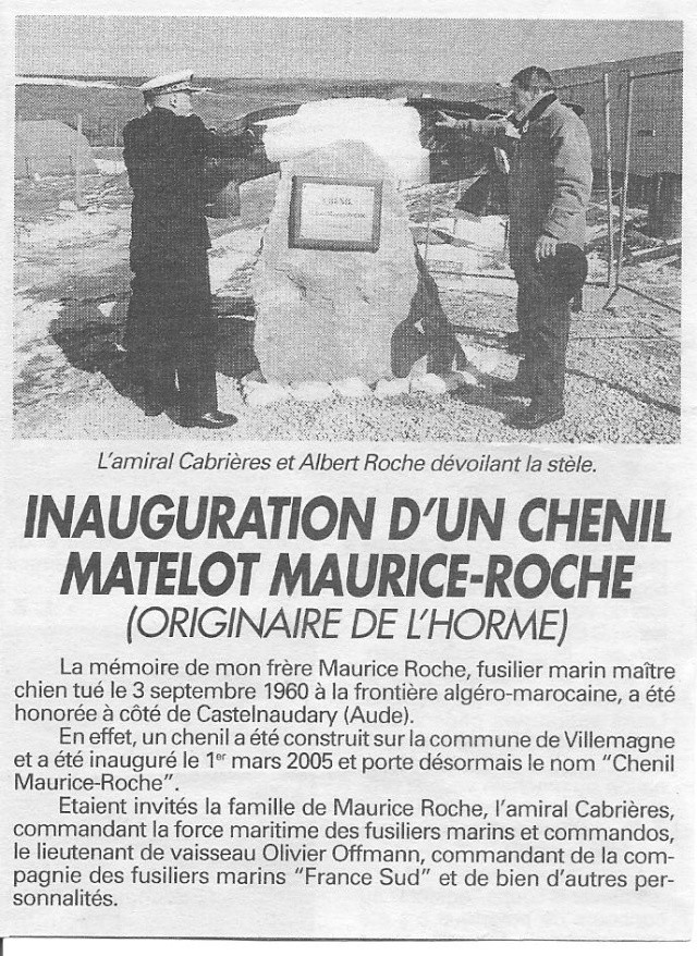 Photos de l'Hommage à Maurice ROCHE fusilier-marin /maître-chien,tombé la nuit du 3 septembre 1960. Xx_1_m10