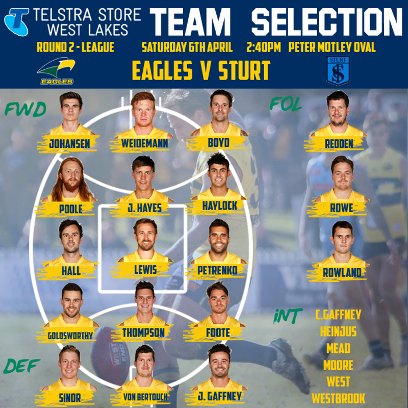 Sturt v Eagles Peter Motley oval 2.40 pm  6 th April  Round-10