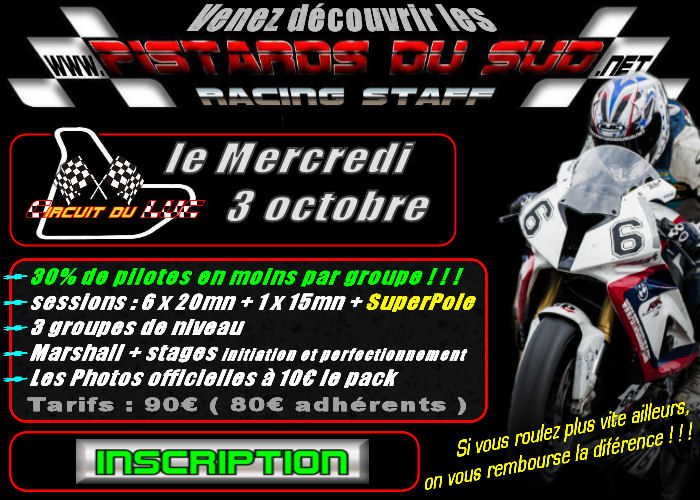 Roulage Mercredi 03 Octobre circuit du LUC 90 euros  Affich11